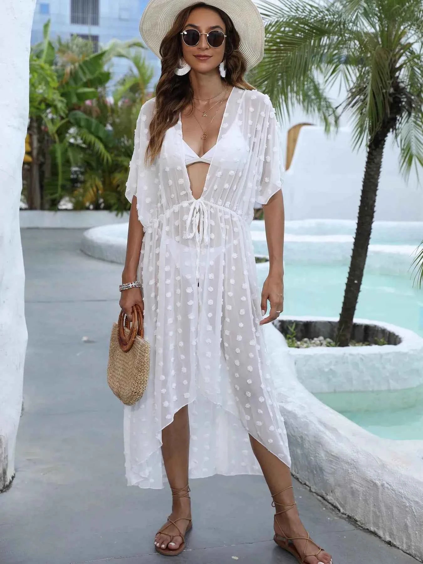 Swiss Dot Sheer Beach Cover Up Maxi Dress