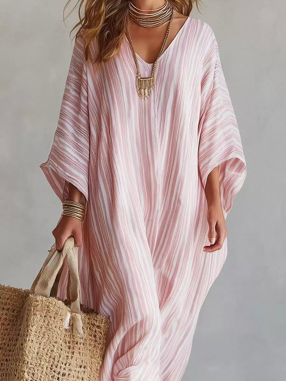 Striped V-Neck Oversized Maxi Dress – photo 2