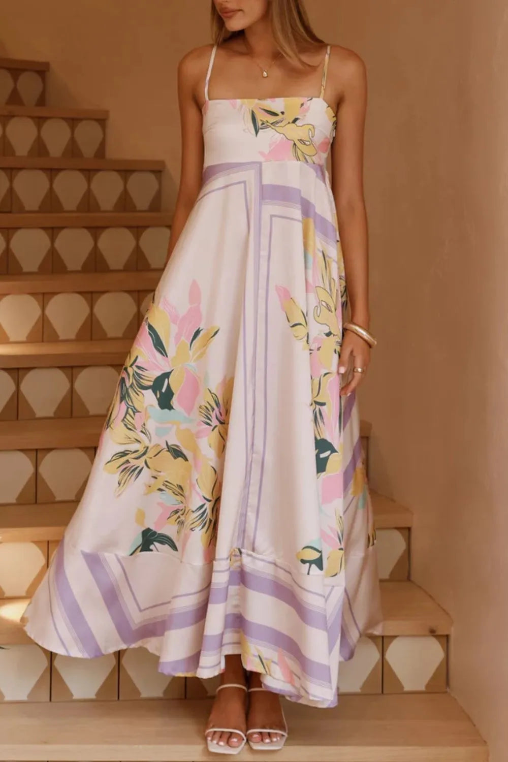 Printed Square Neck Cami Maxi Dress with Slit and Tie – photo 6