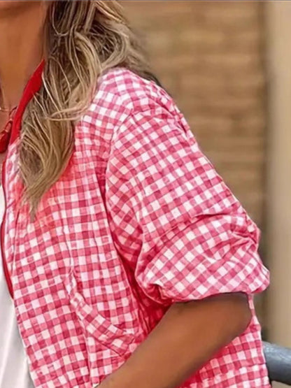 Plaid Zip Up Long Sleeve Jacket back view — Livostyle