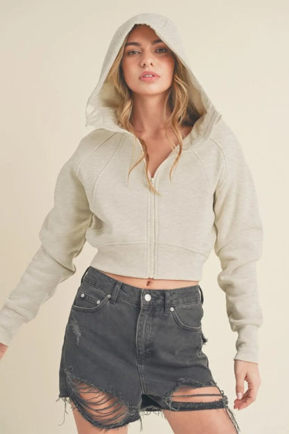 Stylish Zip-Up Cropped Hoodie with Raglan Sleeves — Livostyle