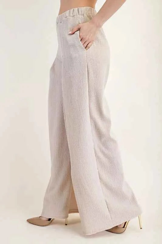 Celeste Textured Wide-Leg Pants with Pockets