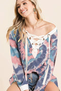 Boho Chic Tie Dye V-neck Top with Stylish Lace-Up Front — Livostyle