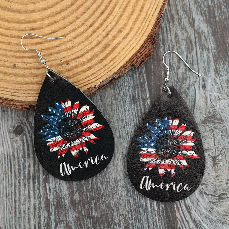 PU Leather Sunflower Teardrop Shape Earrings detail — Livostyle