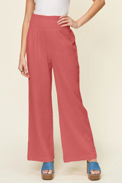 Texture Smocked Waist Wide Leg Pants — Livostyle