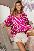 Chic Zebra Print Satin Top with Tied Neck and Balloon Sleeves — Livostyle