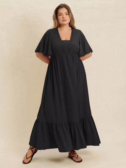 Boho Ruffled Maxi Dress with Flutter Sleeves – Plus Size – photo 3