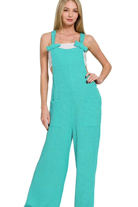 Zenana Corded Rib  Knot Strap Relaxed Fit Overalls