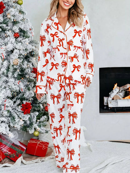 Christmas Bow Print Top and Pants 2pcs Pajama Set — Livostyle