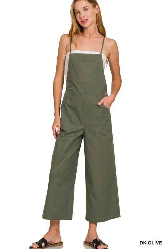 Zenana Woven Spaghetti Strap Overalls