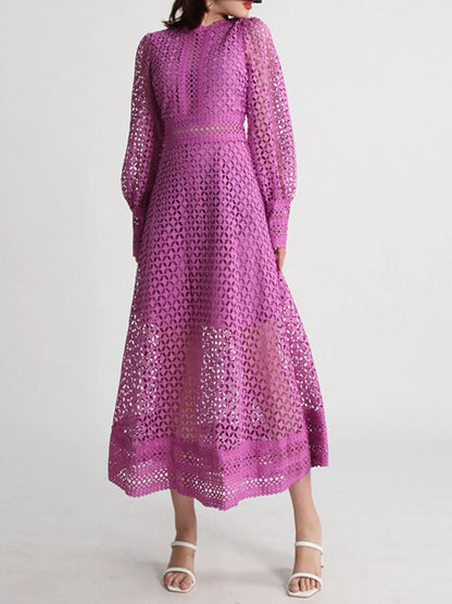 Lace Cutout Long Sleeve Midi Dress – photo 3