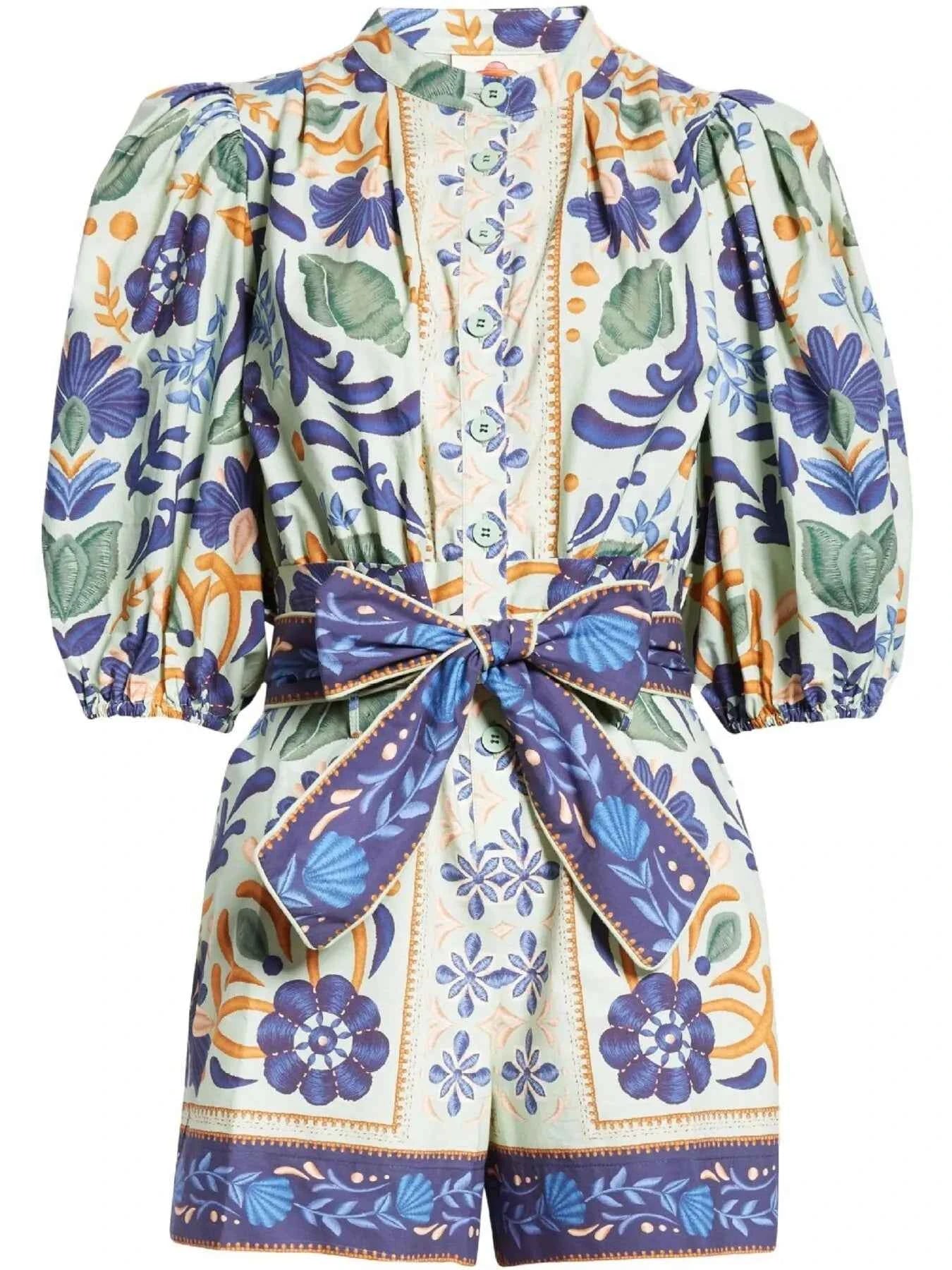 Floral Print Button Front Belted Romper