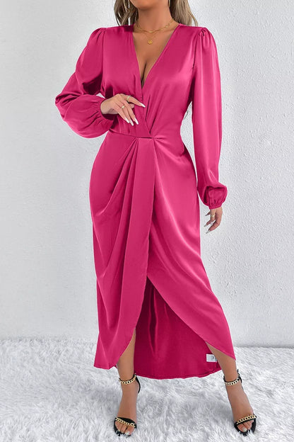 Satin Balloon Sleeve Midi Dress with Slit – photo 11