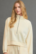 Half Zip Cropped Sweatshirt in Pastel Yellow — Livostyle