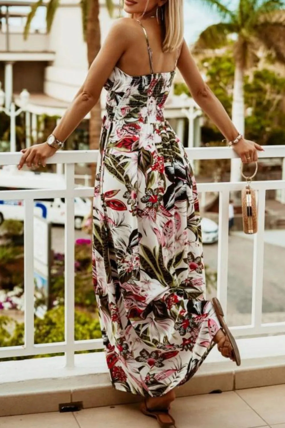 Printed Smocked Ruched Spaghetti Strap Maxi Dress – photo 9