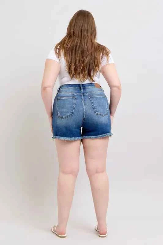 Judy Blue Plus Size 2 Button Dad Shorts with Destrroy
