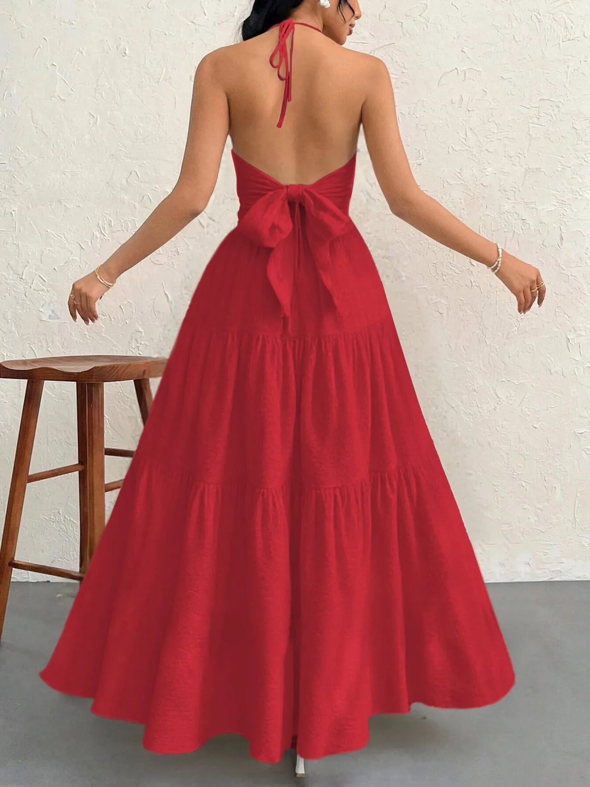 Halter Neck Tiered Maxi Dress with Bow – photo 10
