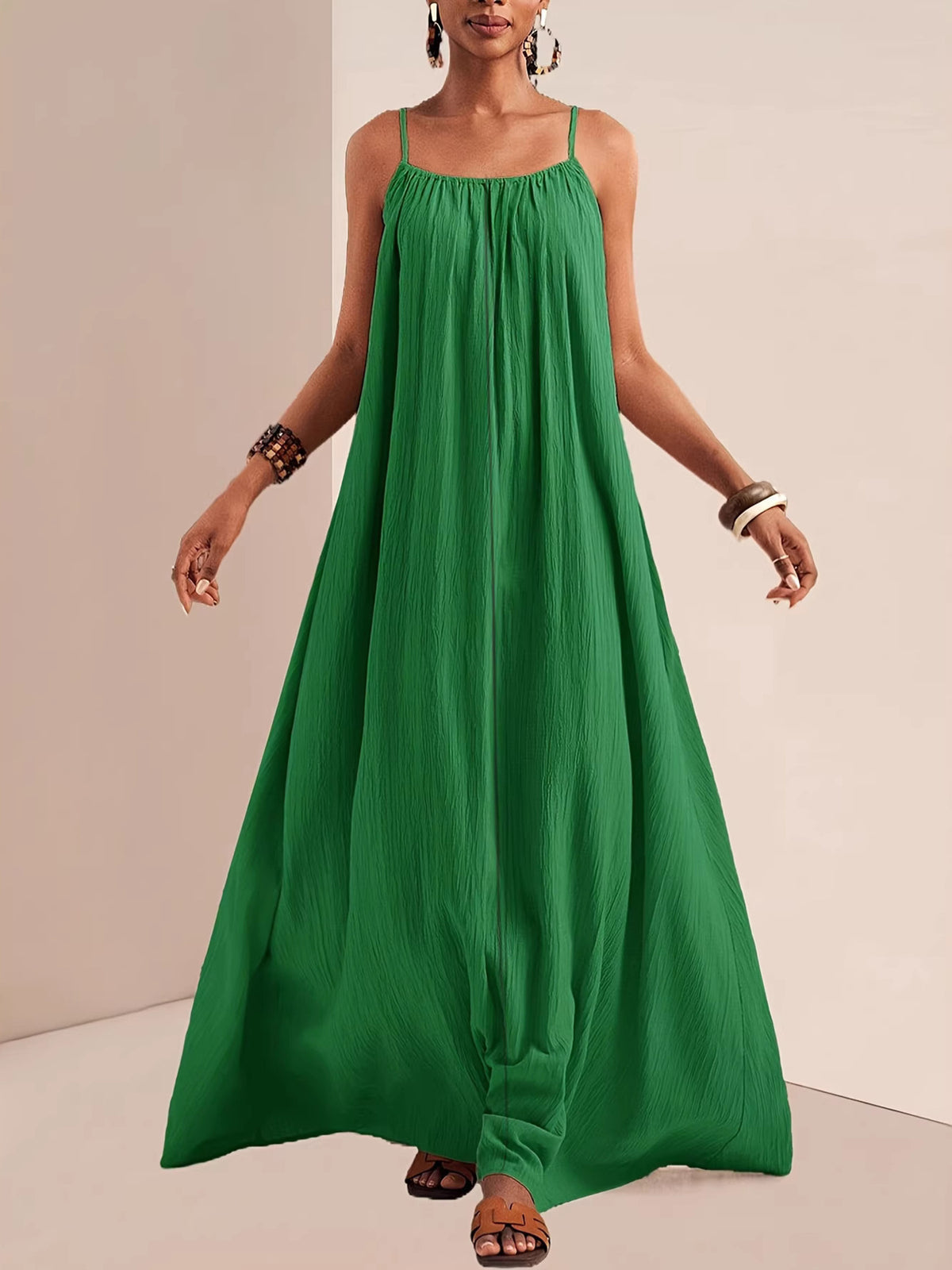 Spaghetti Strap Flowy Ruched Maxi Dress – photo 15