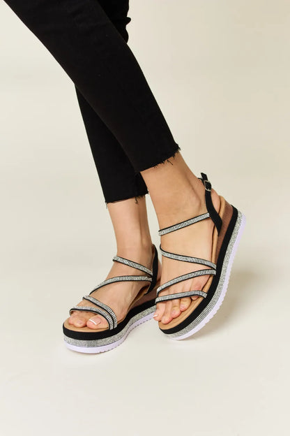 Elegant Rhinestone-Embellished Strappy Wedge Sandals — Livostyle