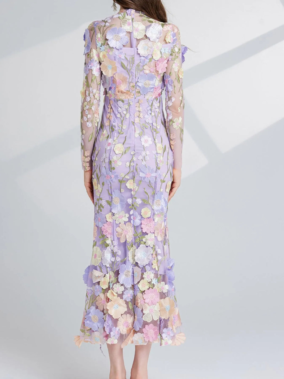 Floral Embroidered Mesh Long Sleeve Tiered Midi Dress – photo 10
