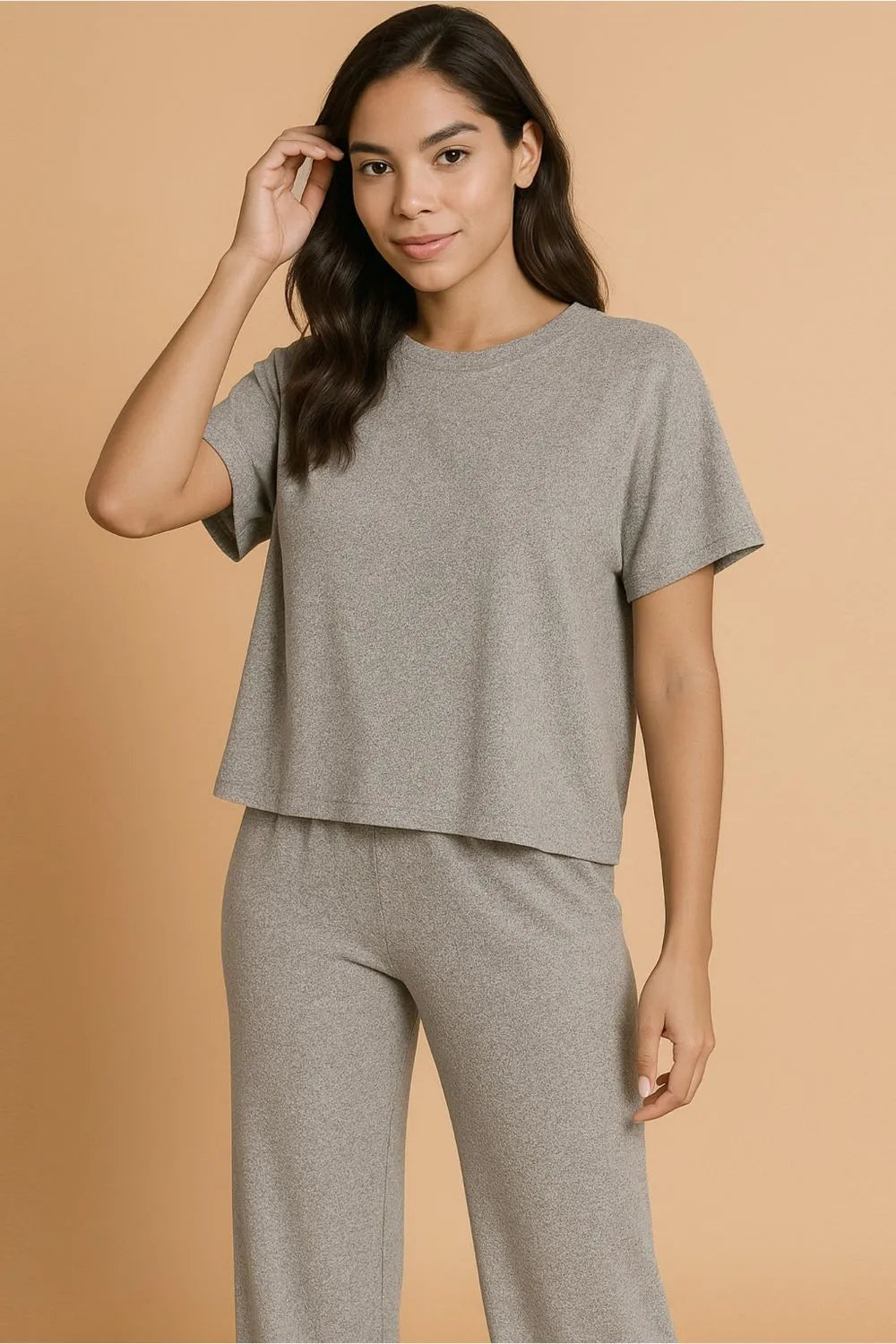 Soft Melange Short Sleeve Tee & Long Pants Set — Livostyle