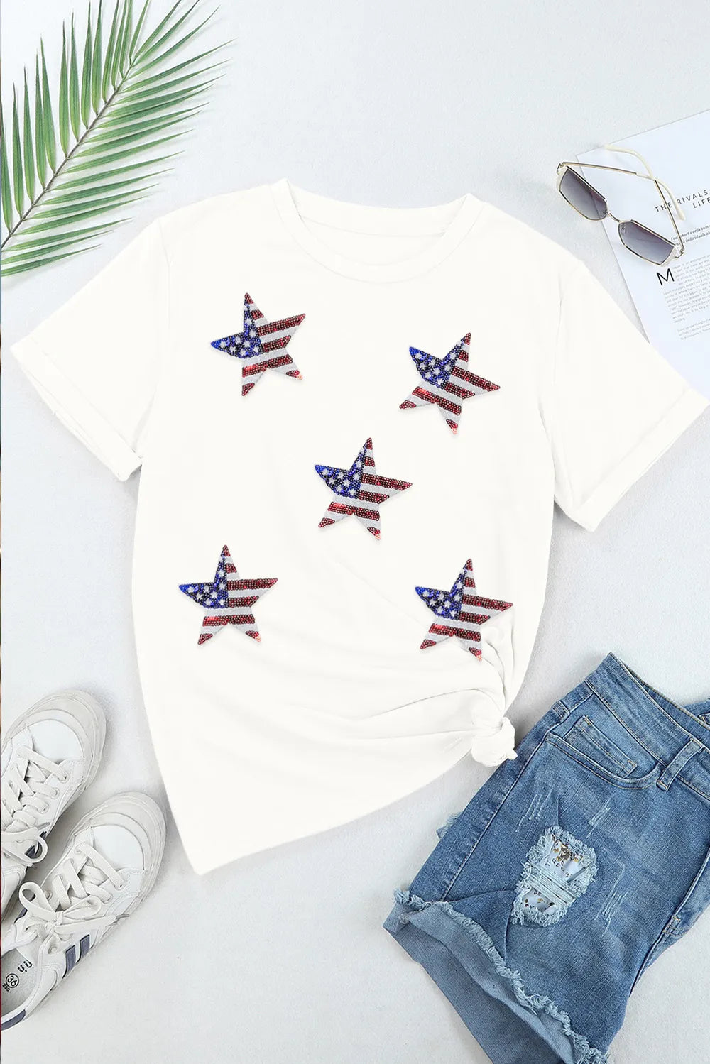 Sequin Star Round Neck Short Sleeve T-Shirt – photo 2