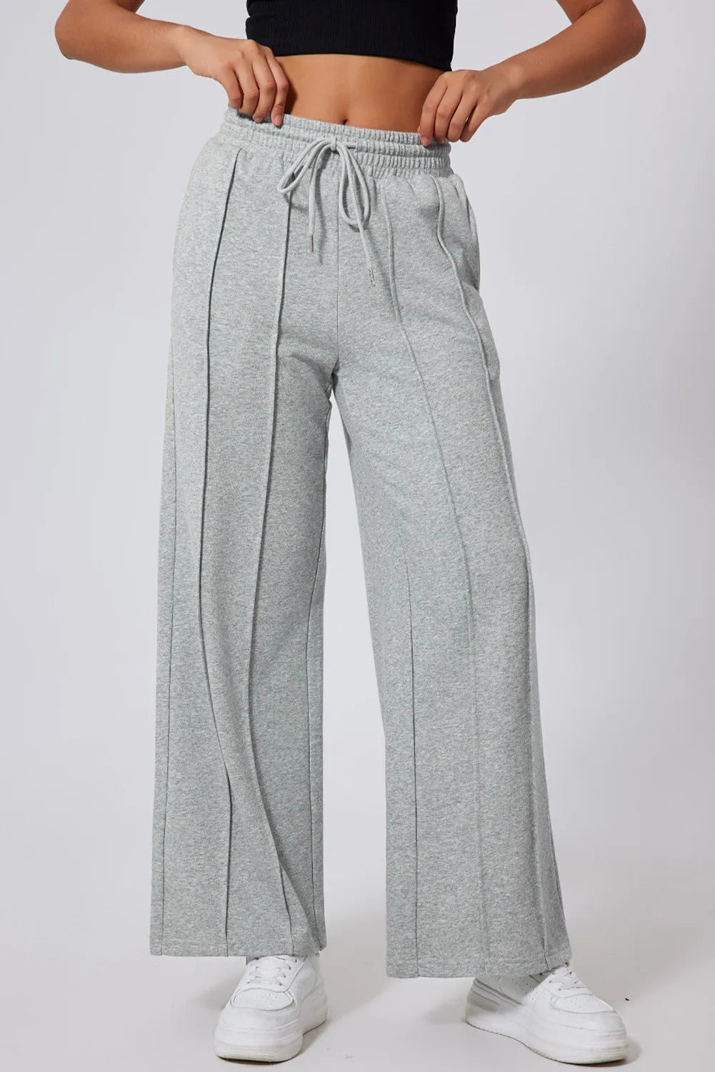Drawstring Wide Leg Active Pants in Gray