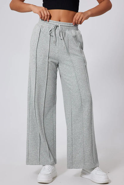 Drawstring Wide Leg Active Pants in Gray