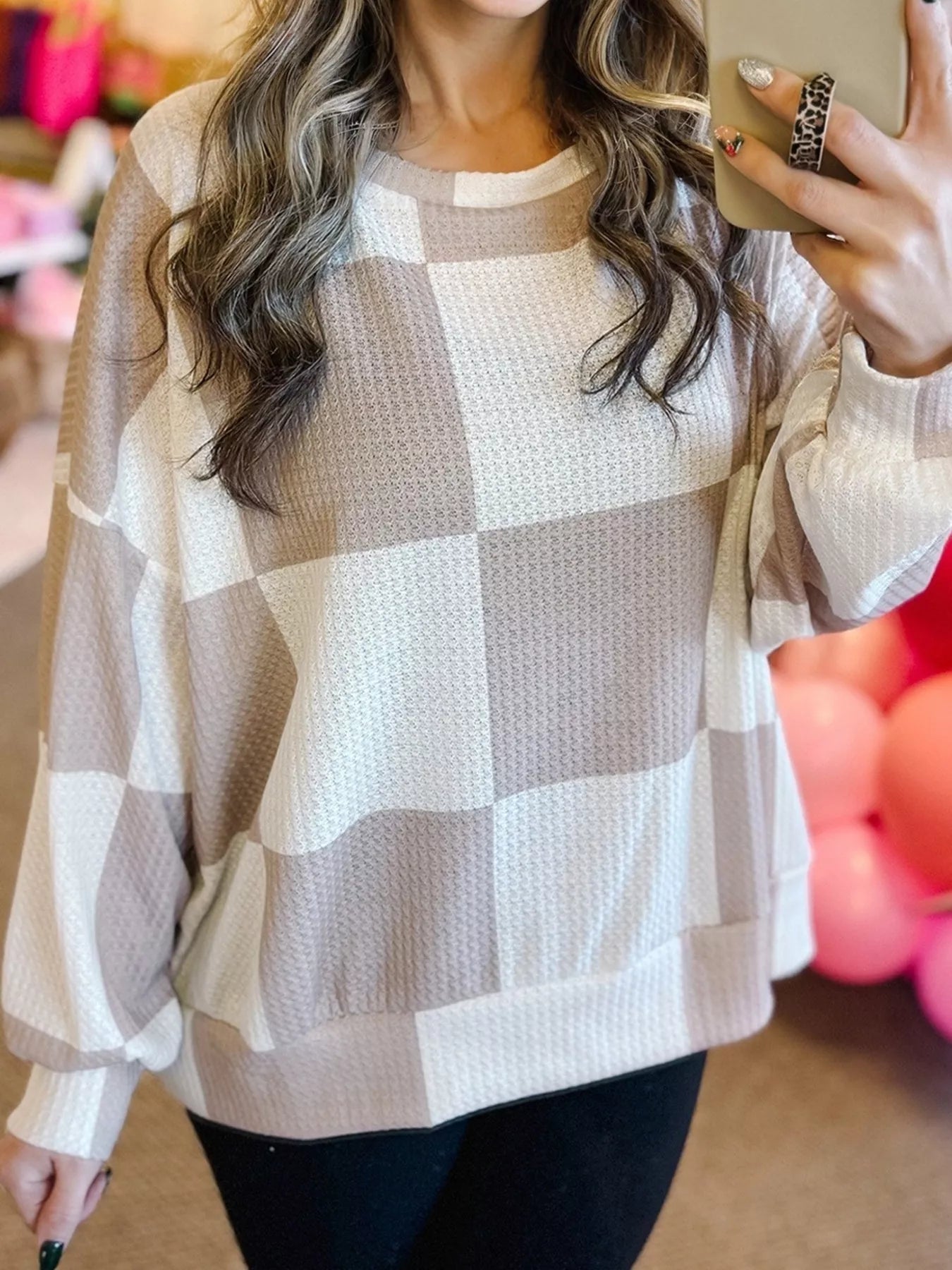 Checkered Breathable Textured Long Sleeve Top — Livostyle