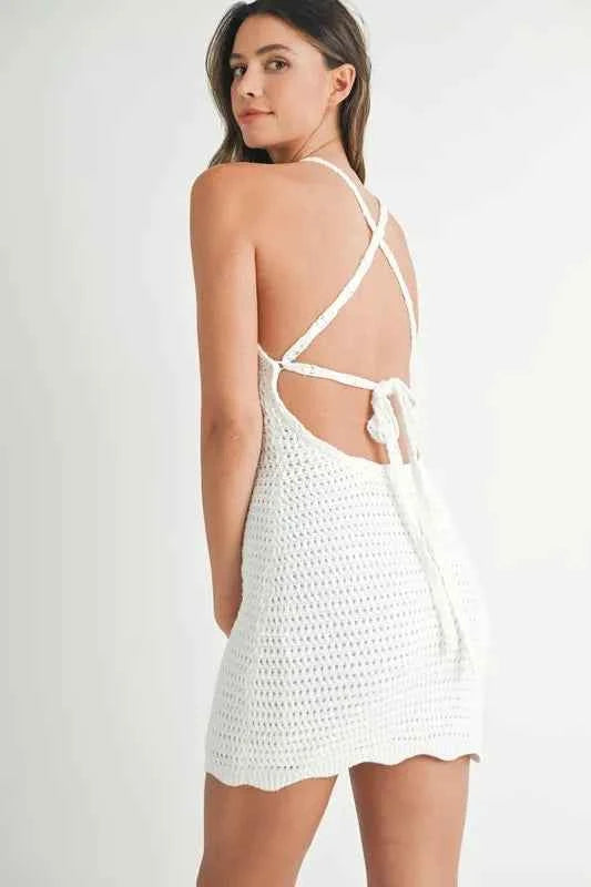 MABLE Crochet Crisscross Spaghetti Strap Mini Dress