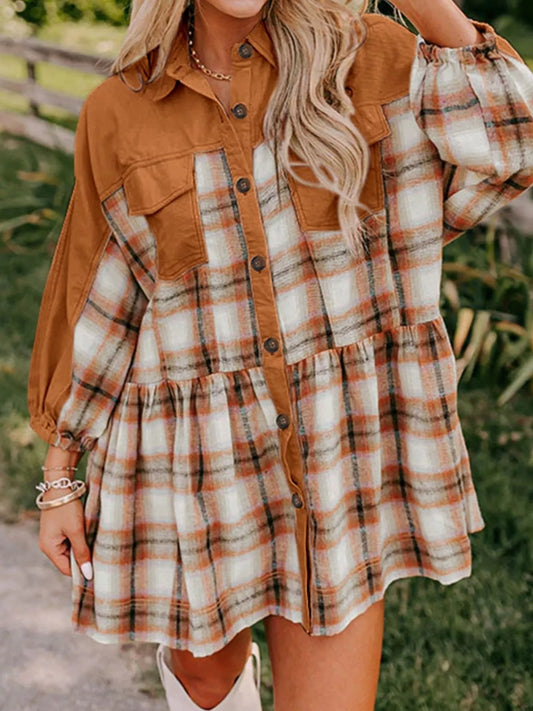 Plaid Button Front Mini Dress — Livostyle
