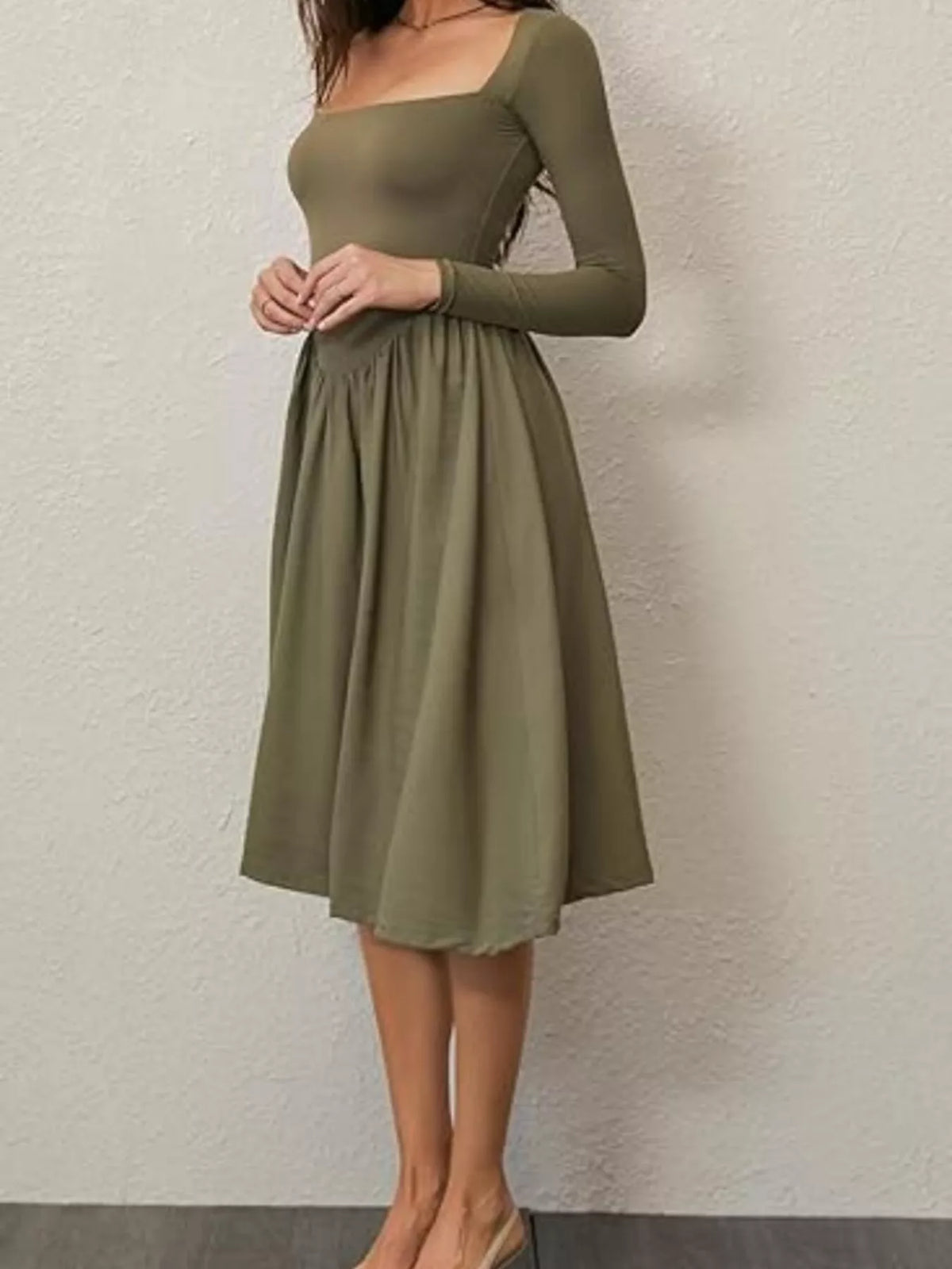 Square Neck Long Sleeve Midi Dress in Cotton Blend – photo 15