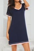 Contrast Trim Short Sleeve Lounge Dress — Livostyle