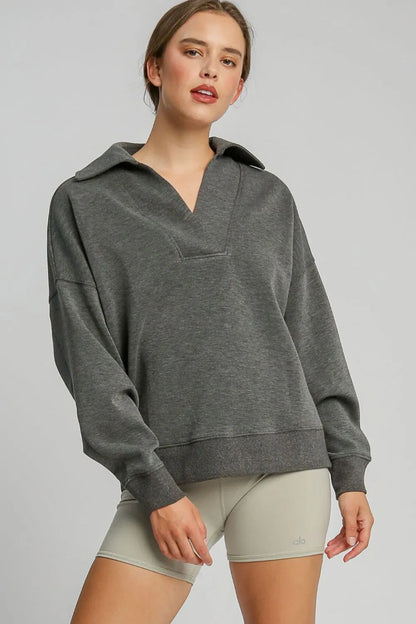 Johnny Collar Dropped Shoulder Sweatshirt in Charcoal — Livostyle