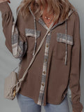 Plaid Patchwork Button Down Drawstring Hooded Shacket — Livostyle