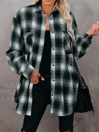 Full Size Plaid Button-Up Long Sleeve Shirt Plus Size — Livostyle
