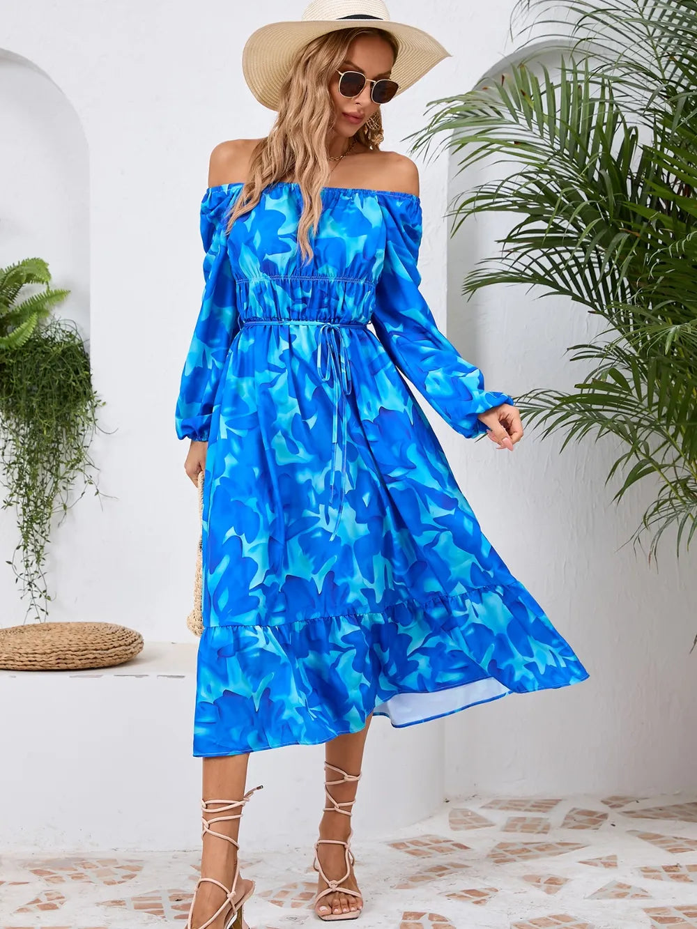 Printed Long Sleeve Midi Dress with Tie Detail – photo 12