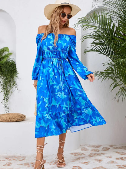 Printed Long Sleeve Midi Dress with Tie Detail – photo 12