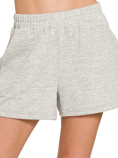 Soft Melange Hacci Knit Shorts with Elastic Waistband in H Grey
