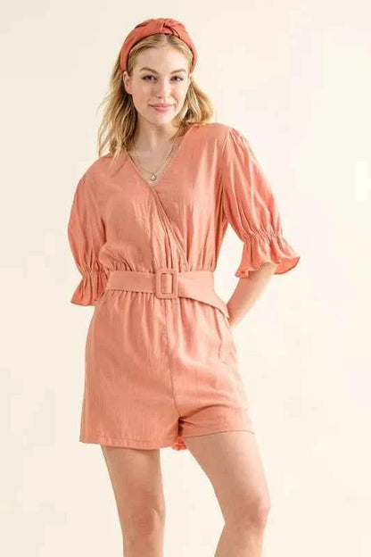 Flounce Sleeves Romper with Belt — Livostyle