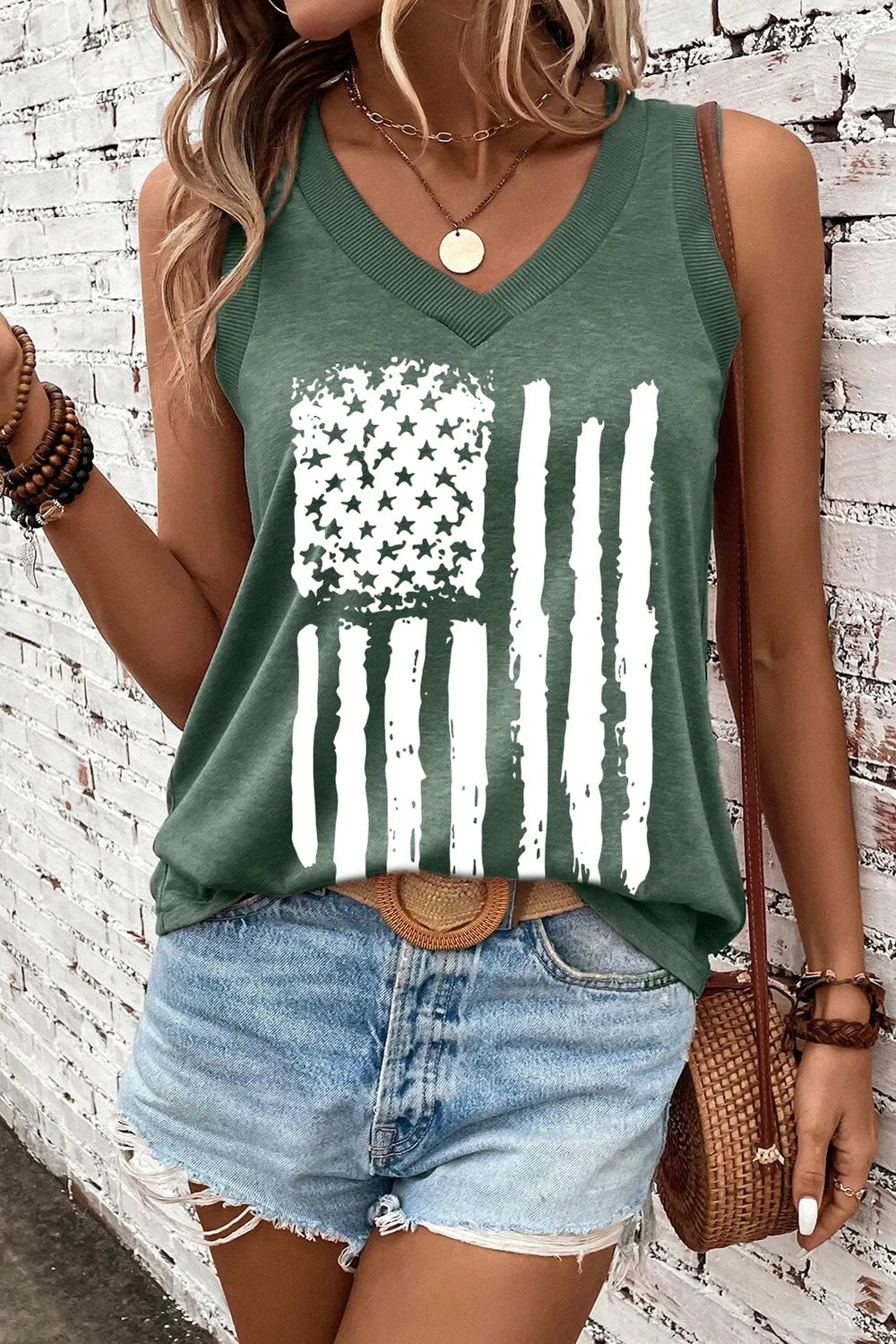 US Flag V-Neck Tank back view — Livostyle