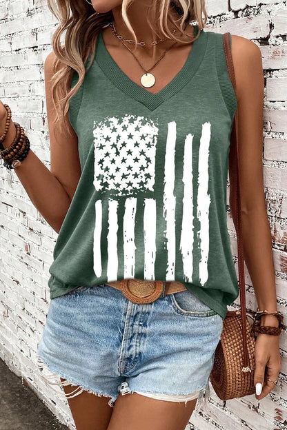 US Flag V-Neck Tank back view — Livostyle