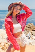Glamorous Studded Collar Jacket with Rhinestone Fringe — Livostyle