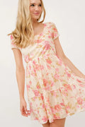Elegant Square Neck Floral Dress with Fishnet Detailing — Livostyle