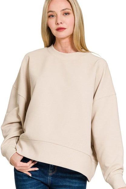 Ribbed Balloon Sleeve Sweatshirt — Livostyle