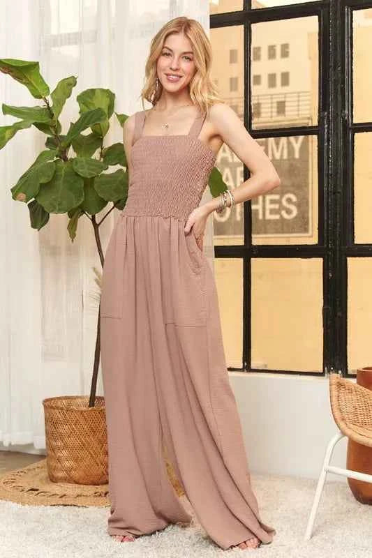 ADORA Smocking Top Wide Leg Jumpsuit