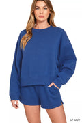 Fleece Round Neck Sweatshirt and Shorts Set — Livostyle