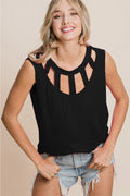 Sleek Round Neck Sleeveless Top with Chic Cutouts — Livostyle