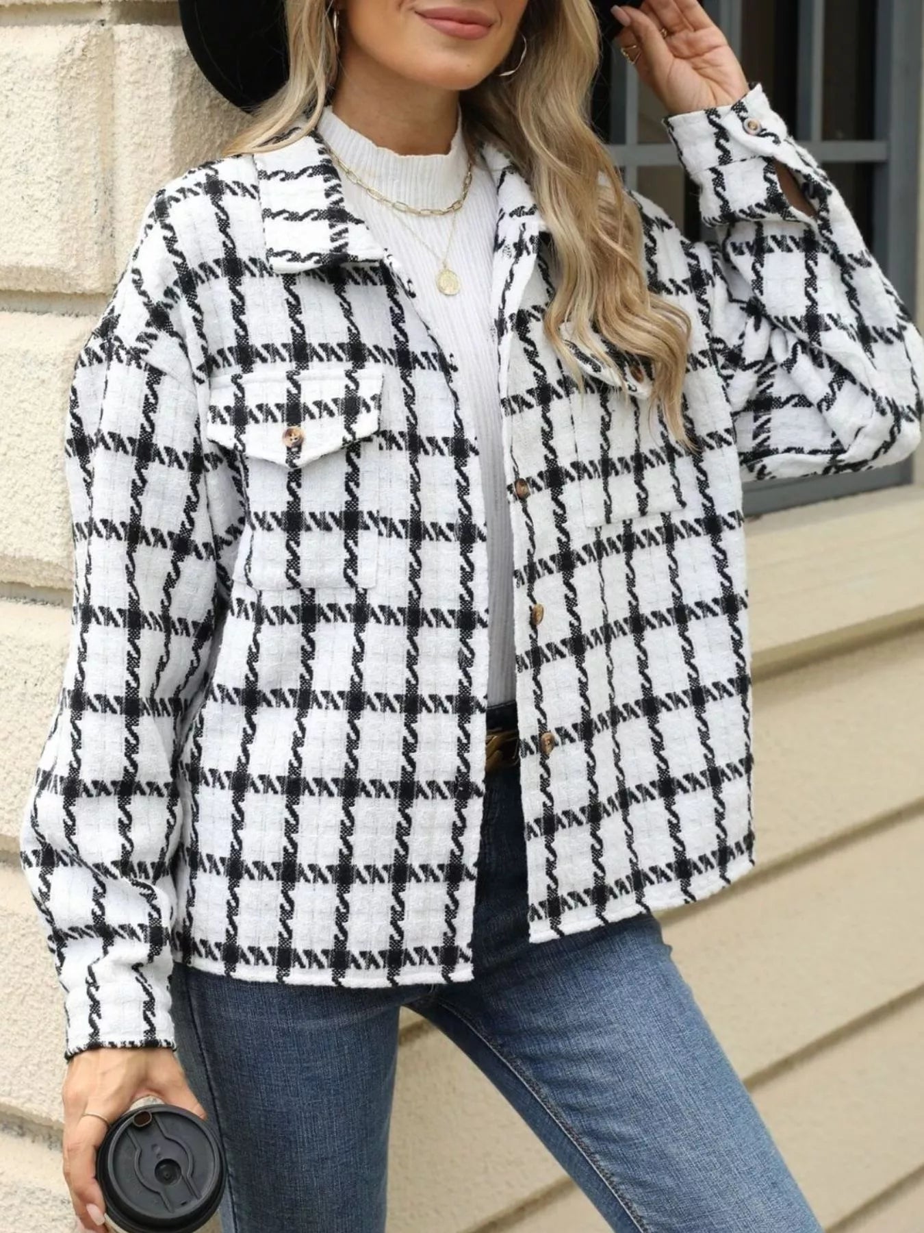 Plaid Button Up Long Sleeve Jacket styling — Livostyle