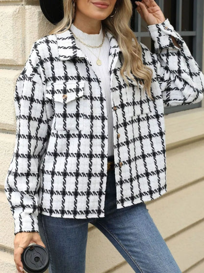 Plaid Button Up Long Sleeve Jacket styling — Livostyle